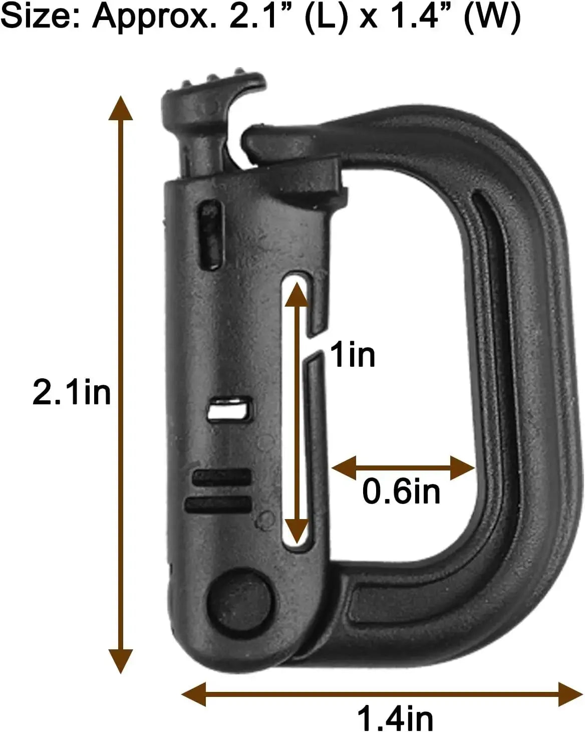 Simples Market tactical D-ring carabiner with Grimlock locking mechanism, black plastic MOLLE clip