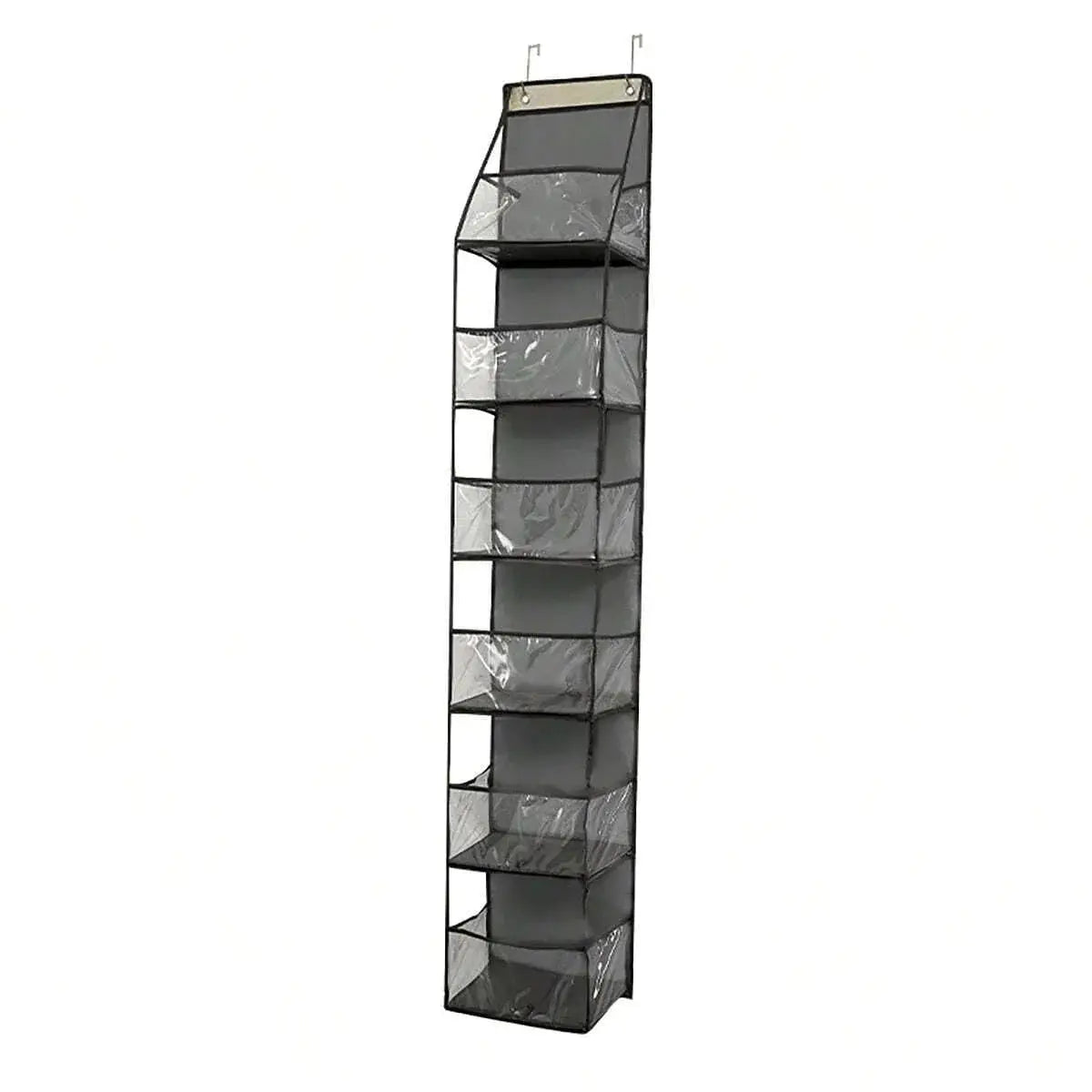 Hanging fabric storage organizer with 4/6 layers and clear pockets, gray