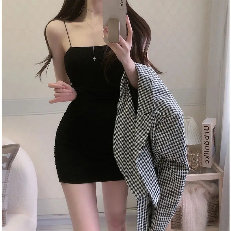 LuxStyle Elegant Solid Sling Sleeveless Sheath Mini Dress With Slimming Fit And Slight Stretch For Summer Elegance