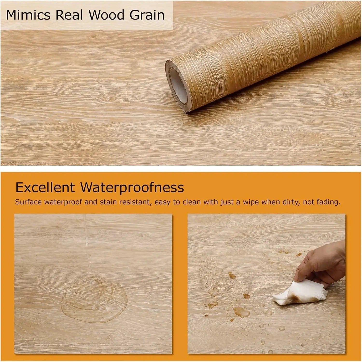 55cm wide self-adhesive beige wood grain vinyl wallpaper roll by Simples Market, waterproof