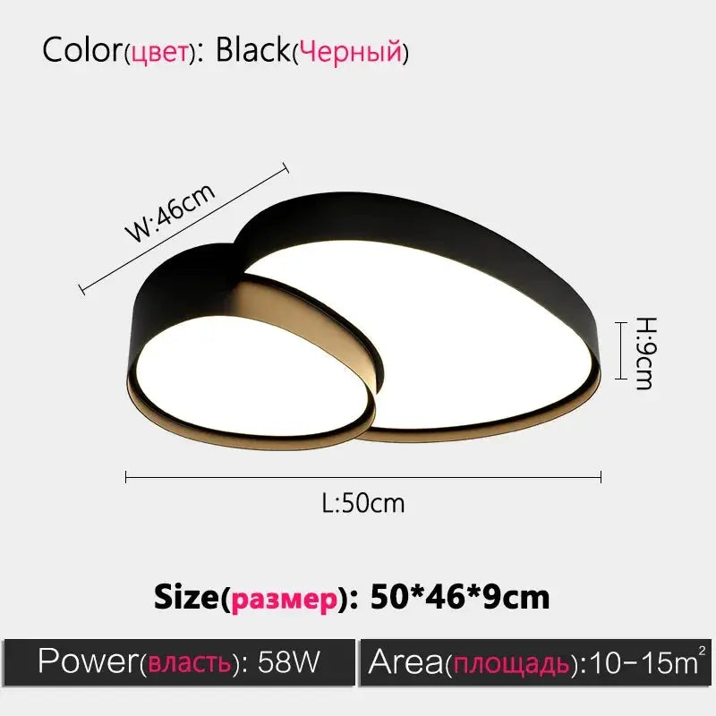 Modern LED ceiling lamp with remote by Simples Market, black with bronze trim, 50x46x9 cm