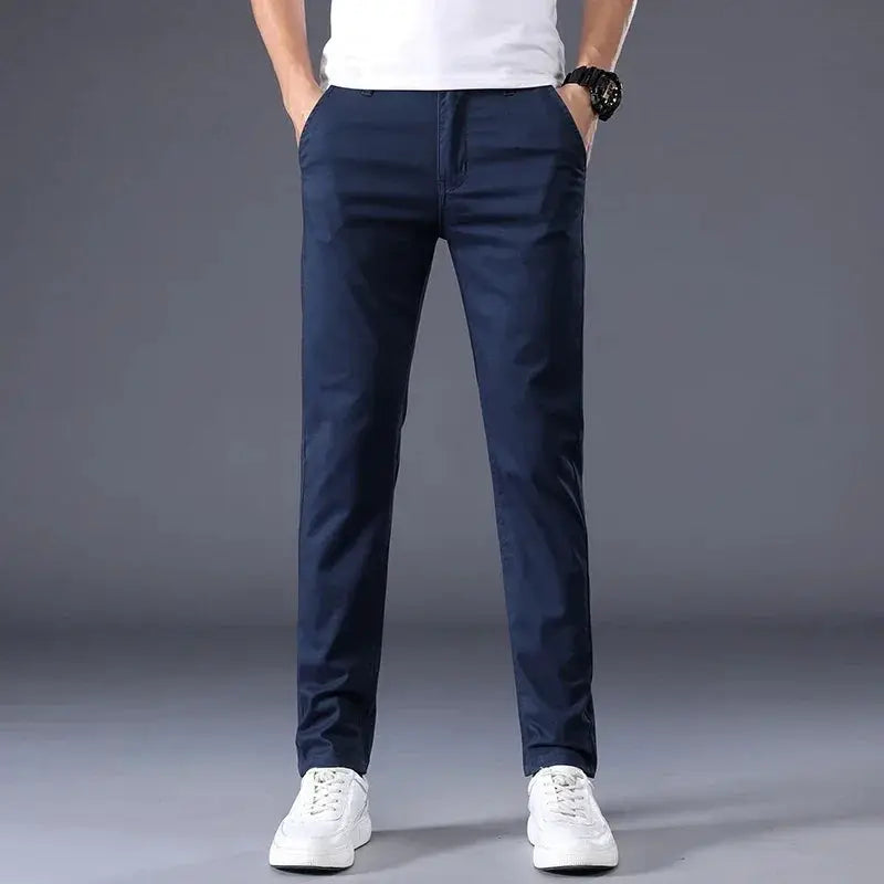 Summer thin men's casual pants with elastic waist, navy cotton, Simples Market, slim fit
