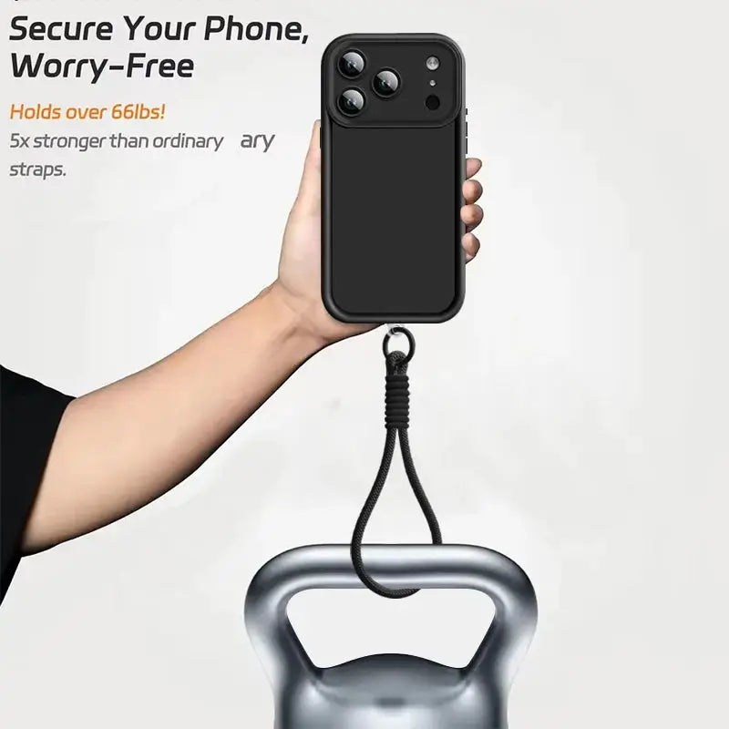 Wrist strap lanyard for TPU iPhone case by Simples Market, black; compatible with iPhone 11–17 Pro Max.
