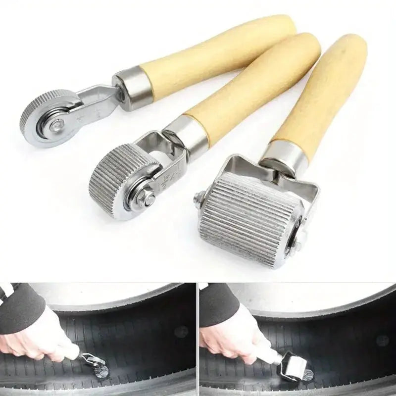 Simples Market three-piece tire repair roller set with wooden handles and metal rollers for car tires