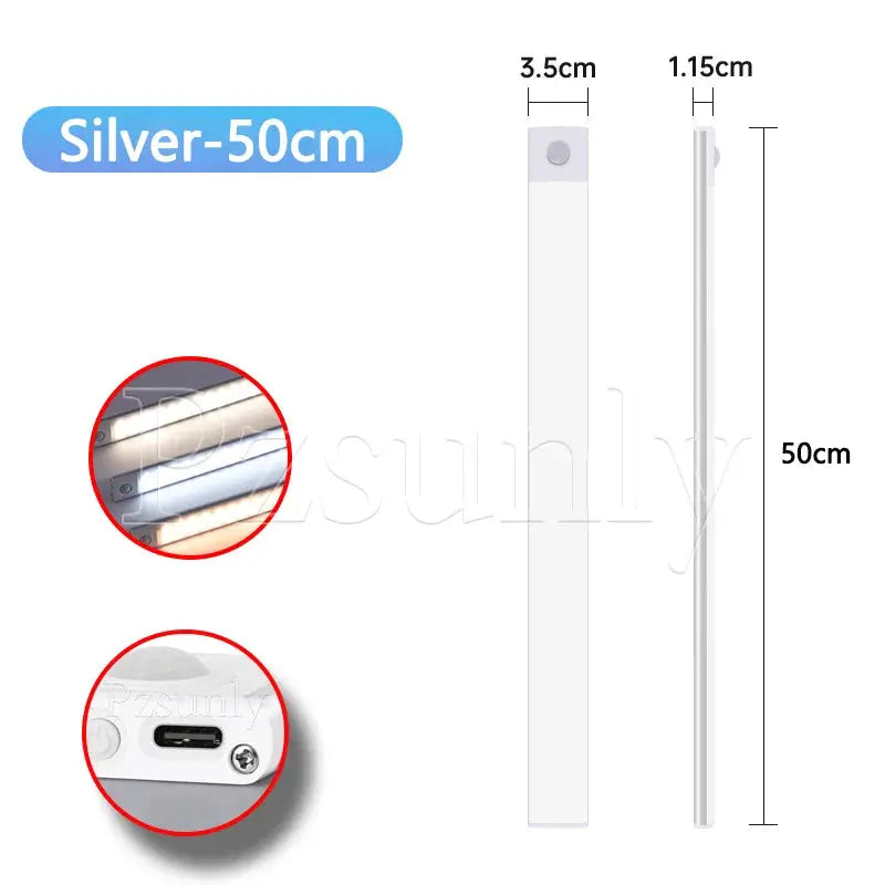 USB Rechargeable LED Bar Light With Motion Sensor For Kitchen Wardrobe Cabinet Lighting 30cm 40cm 50cm