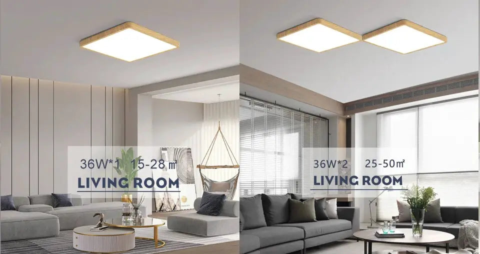 MARPOU ultra-thin square wood-grain LED ceiling lights, 2-pack for living room
