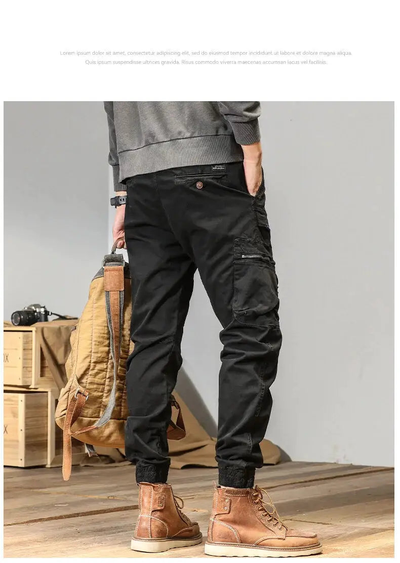 CAAYU Joggers Cargo Pants for Men, black with multiple pockets and tapered cuffs