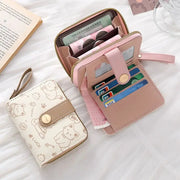 Cute cat coin purse and pink PU leather wallet, 2-piece Simples Market set with card slots