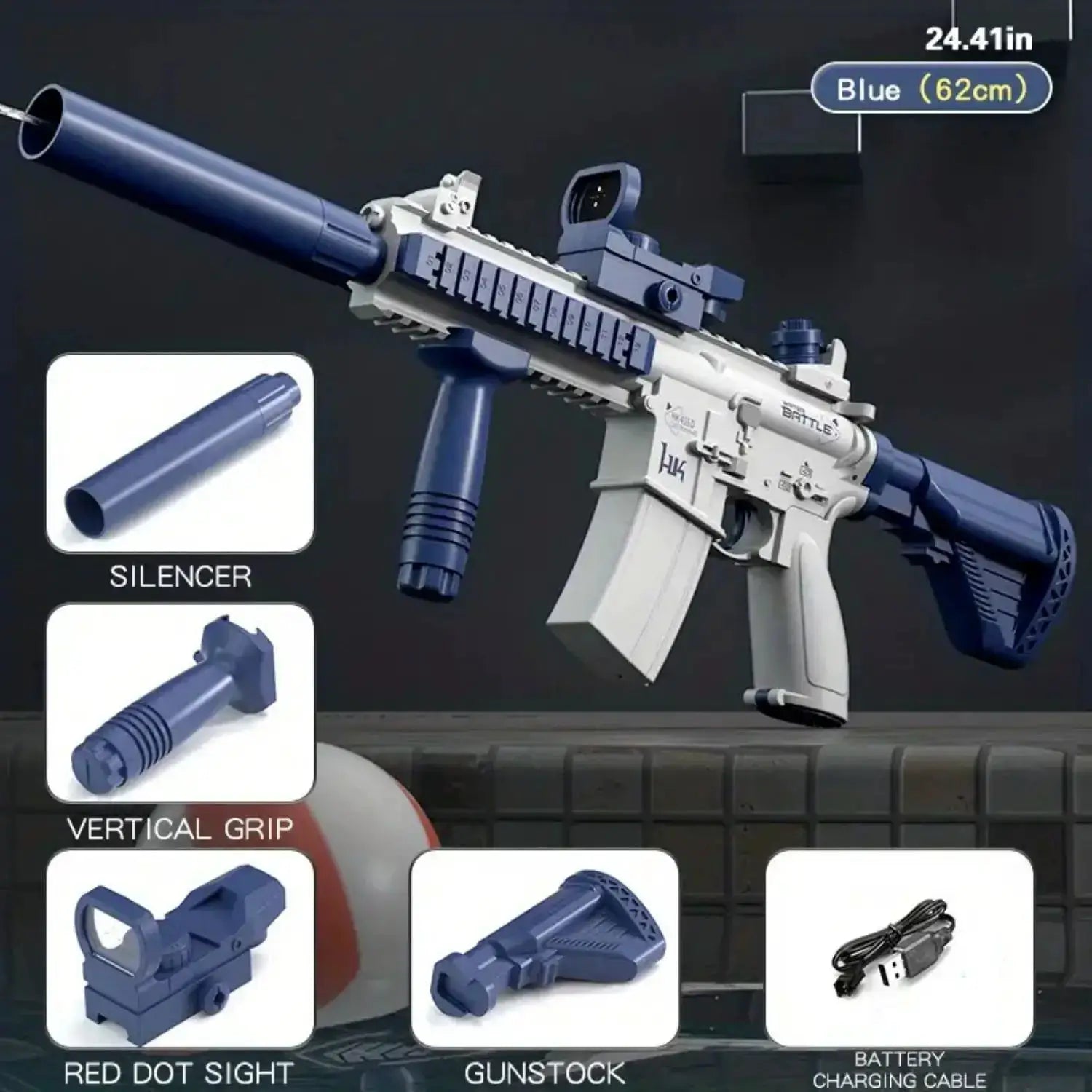 Unilabo M416 Electric Water Gun Battery Powered with External Water Bottle Attachment for Kids and Adults Outdoor Fun
