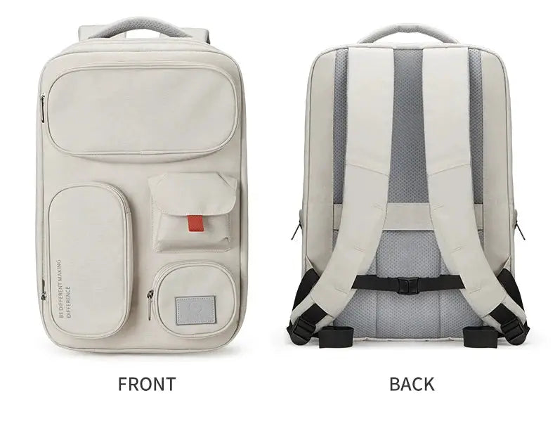 Mixi Outdoor Backpack 18-inch beige waterproof laptop backpack with multiple front pockets