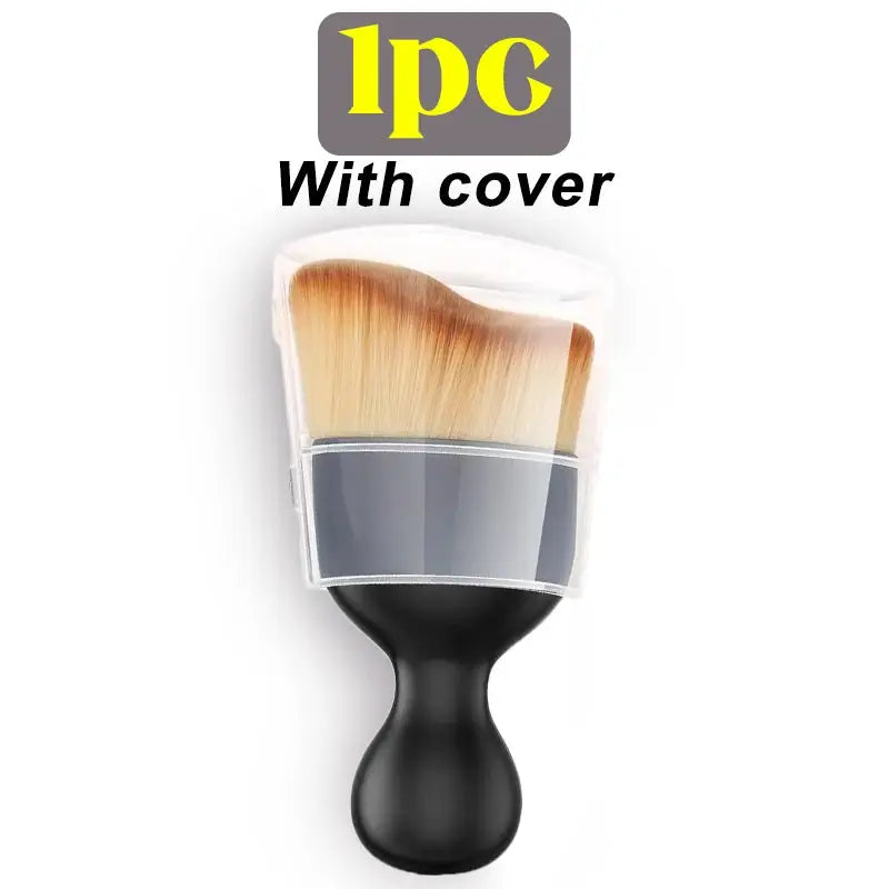 Car interior cleaning brush with soft brown fur bristles and clear protective cover; black ergonomic handle