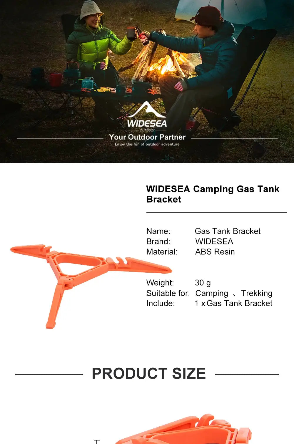 Widesea orange gas tank bracket made of ABS resin, camping stove accessory