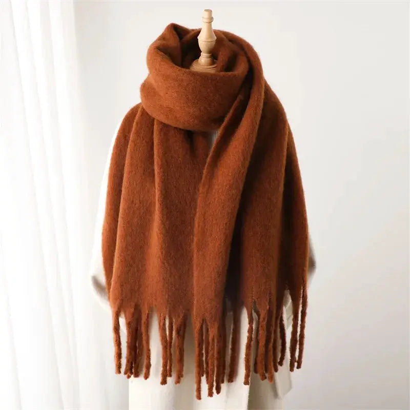 Luxurious Faux Cashmere Winter Scarf for Women Thick Soft Warm Wrap with Tassels