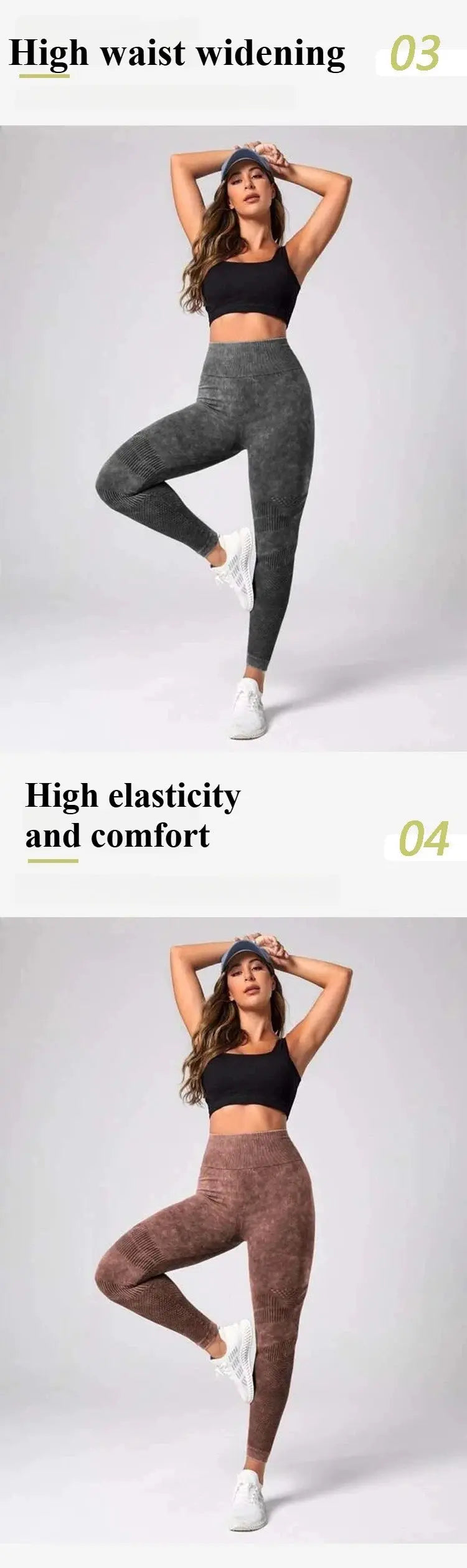 Ladies' Summer Quick Dry Yoga Leggings in grey and brown, high-waist, 2-color set