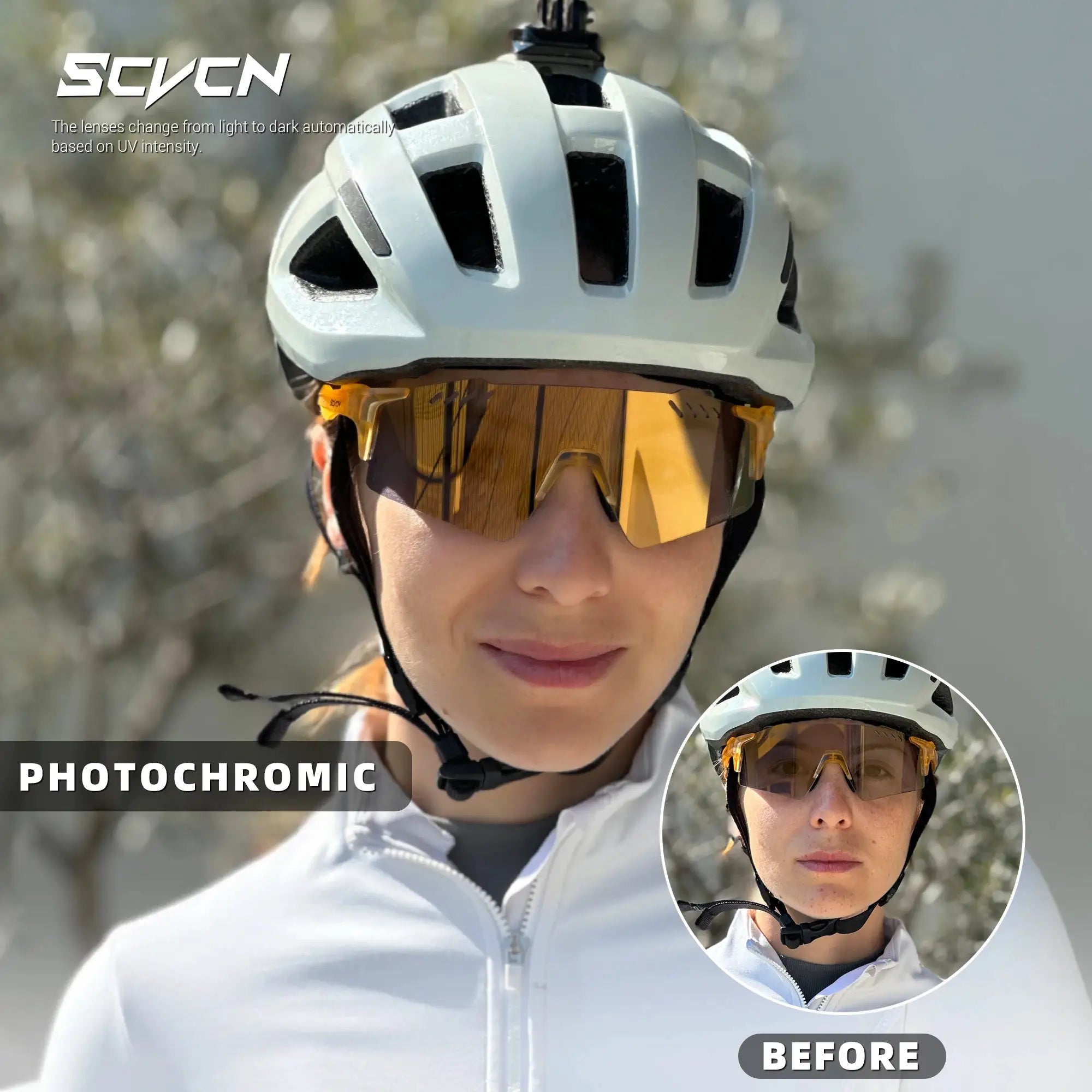 SCVCN Photochromic Cycling Glasses With Adaptive Lenses UV400 Protection For Outdoor Sports