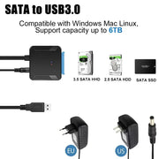USB 3.0 to SATA HDD Adapter for 2.5 and 3.5 Inch Drives with SATA III Support and 12V 2A Power Adapter