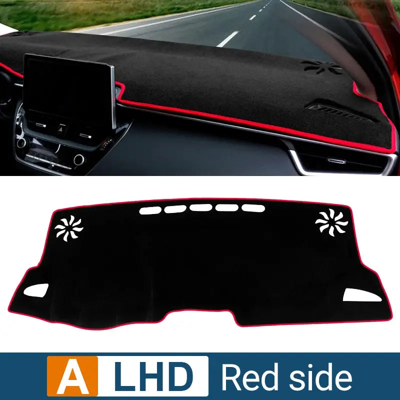 Dashboard sun shade cover for Toyota Corolla E210 by Simples Market, black with red edge and non-slip mat