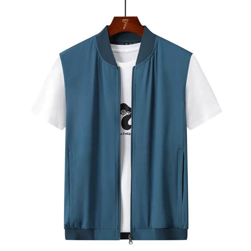 Men's blue ultrathin sleeveless vest with zip front for quick-dry outdoor wear