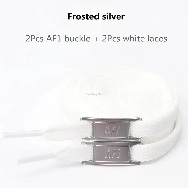AF1 lace set with two white flat laces and two frosted-silver buckles
