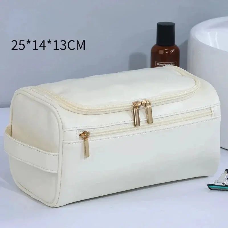 BrandX Leather Toiletry Bag Dopp Kit For Men And Women Hanging Travel Organizer Water Resistant PU Leather