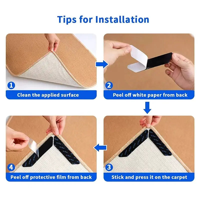 Non Slip Carpet Sticker Patches Reusable Washable Anti Curling Floor Rug Gripper Corner Pad