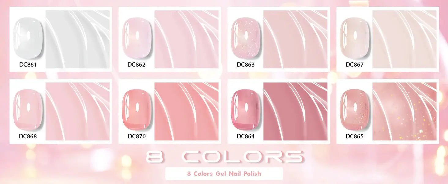 8-color nude jelly gel nail polish set by Simples Market with box; translucent UV LED varnish