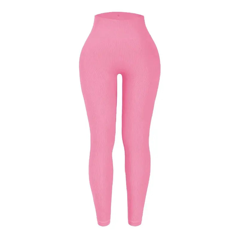 Thread Solid leggings for women, pink high-waist seamless knit yoga pants by Simples Market