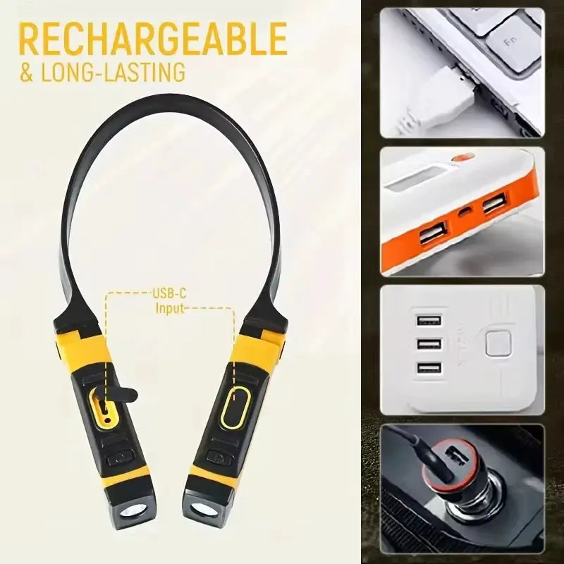LuminaTech Rechargeable LED Neck Reading Light With Two Brightness Levels For Reading Knitting Camping And Repair