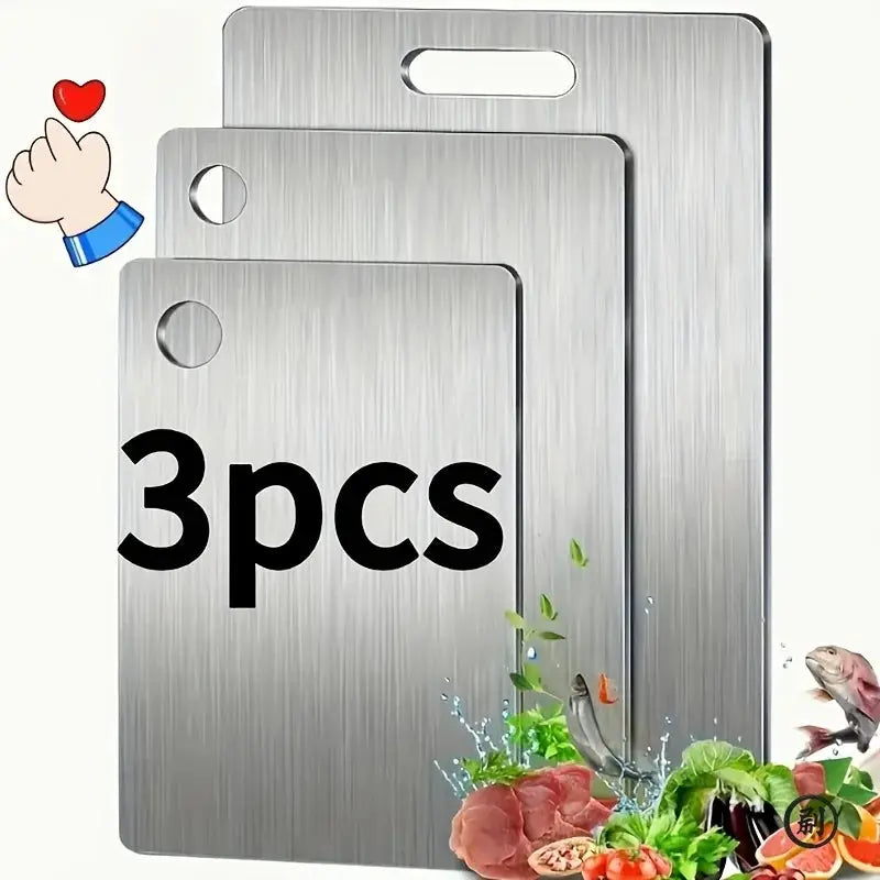 Stainless Steel Cutting Boards Set Three BPA Free Dishwasher Safe Non Slip With Juice Groove Rustproof Space Saving