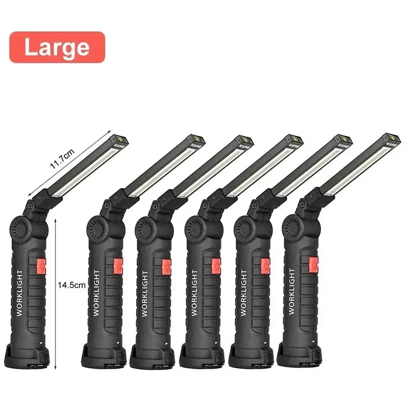 Simples Market six-pack portable COB LED work lights with USB power bank and magnetic hook, black body
