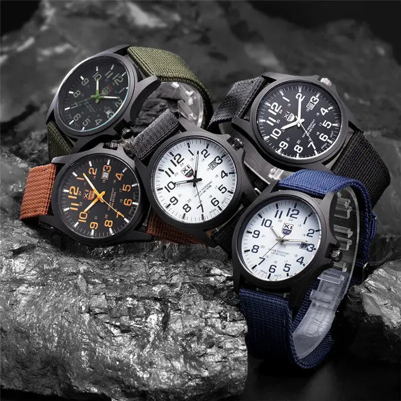 XINEW Mens Nylon Band Quartz Sports Watch With Date Display Casual Everyday Timepiece