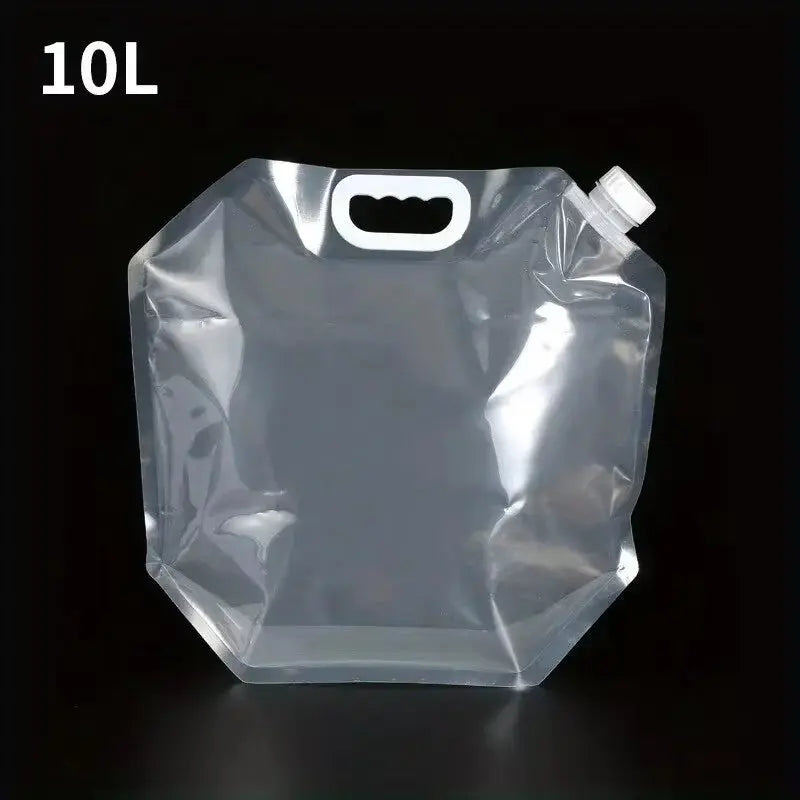 Collapsible water container 10L by Simples Market; clear flexible bag with handle and screw-cap spout