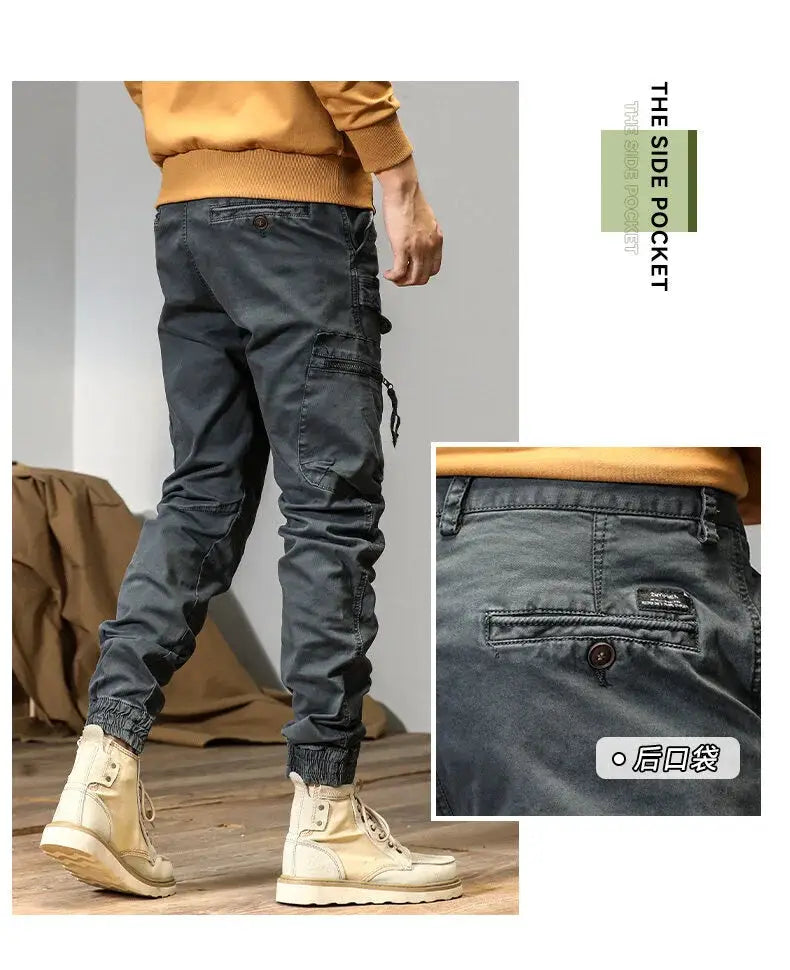 CAAYU men's gray cargo joggers with multiple pockets and back pocket button