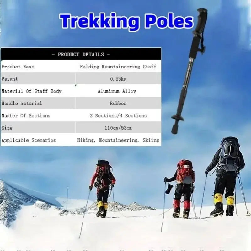 Trekking Poles foldable ultralight with black aluminum alloy shaft and rubber grips for hiking