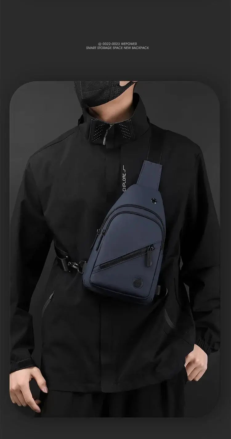 Simples Market lightweight chest bag; blue nylon crossbody sling for outdoors