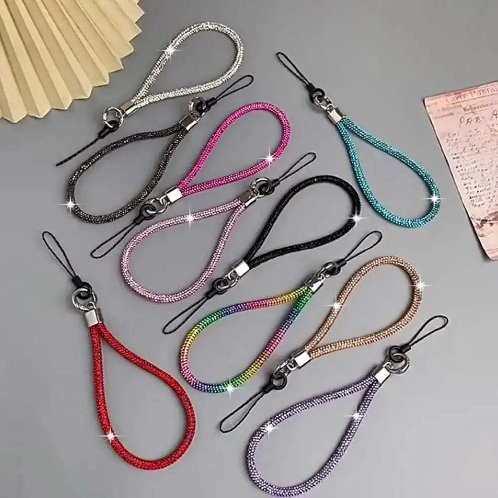 Glitter Rhinestone Phone Lanyard With Crystal Wrist Strap Keychain Anti Lost Rope For Phone Or Keys
