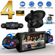 Car dash cam 4-channel with front, left, right and rear cameras; 1080p Full HD, night vision, loop recording