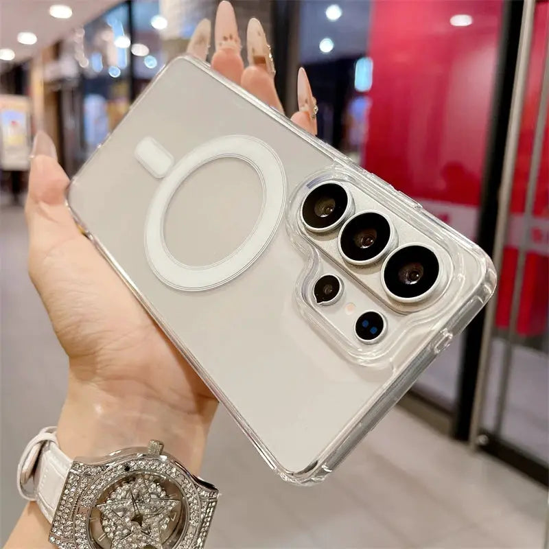 Simples Market Original magnetic clear case for Samsung Galaxy; transparent back with circular MagSafe ring and camera openings