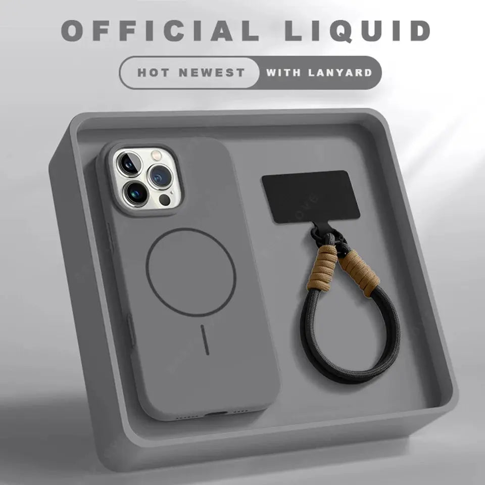 Official Magnetic Phone Case For iPhone 11 To 16 Pro Max With MagSafe And Lanyard Silicone Soft Cover