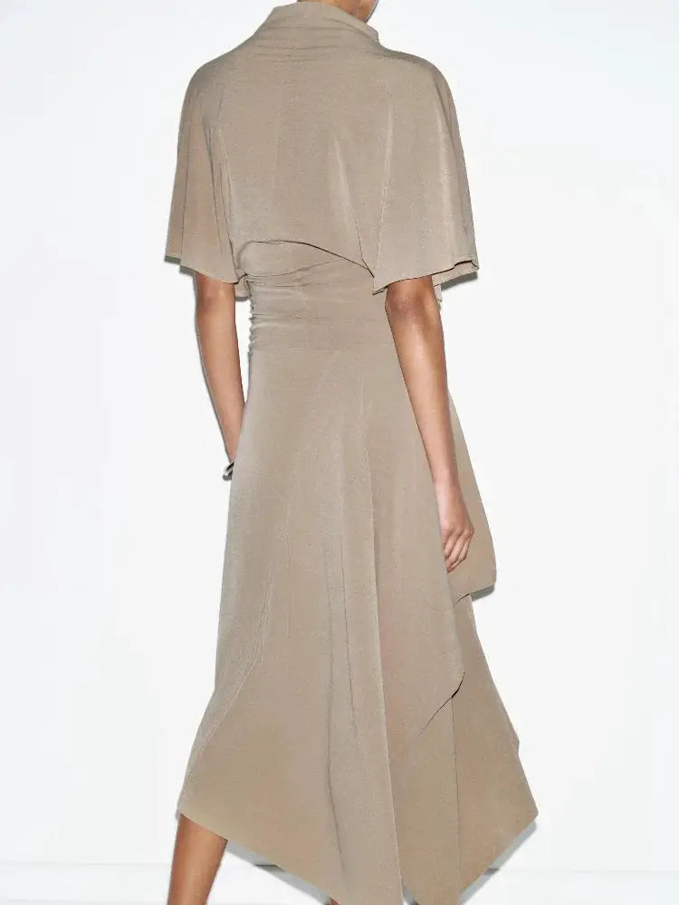 Elegant Two Piece Set High Neck Crop Top With Irregular Pleated Skirt