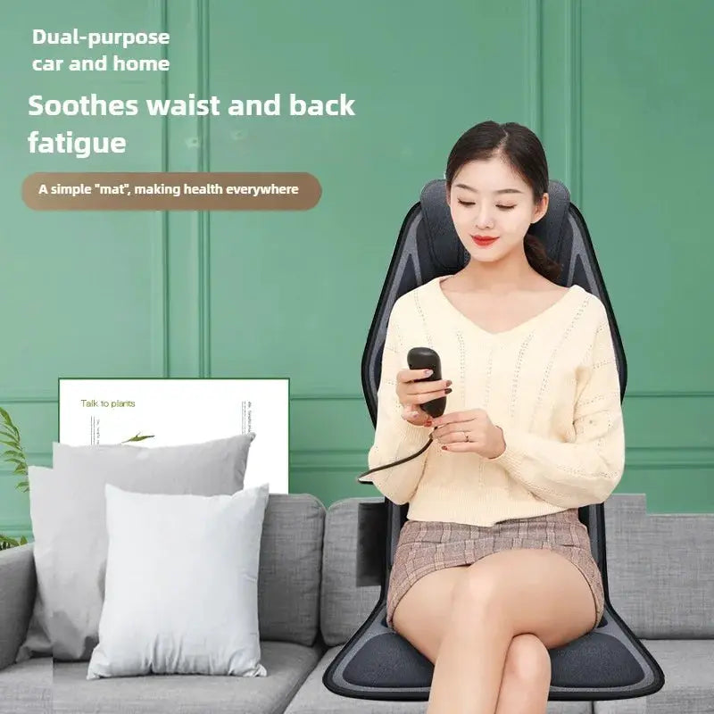 Black massage seat cushion with heating and adjustable lumbar airbag back support for home and office