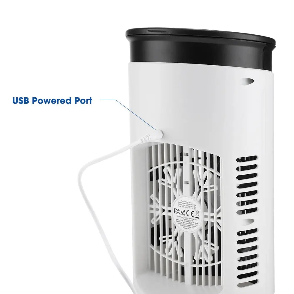 Simples Market portable USB-powered air cooler fan, white desktop cooler with LED display and 6 speeds