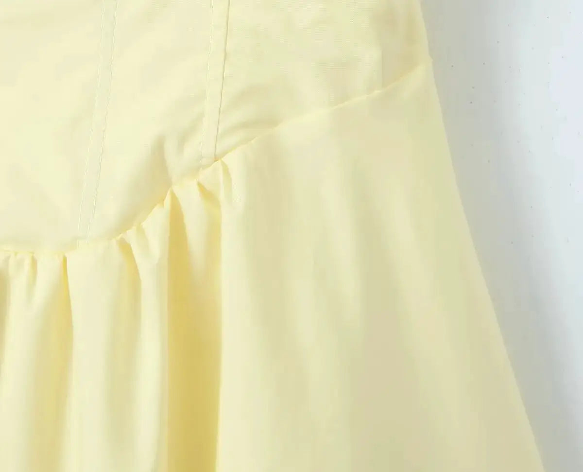 Yenkye Sexy Elegant Fishbone Waist Mini Dress Yellow Lace Up Back