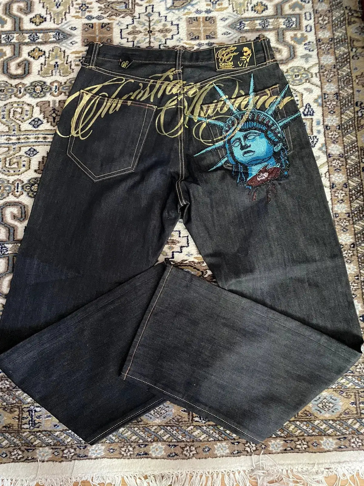 Y2K High Waist Wide Leg Denim Jeans Harajuku Vintage Diamonds