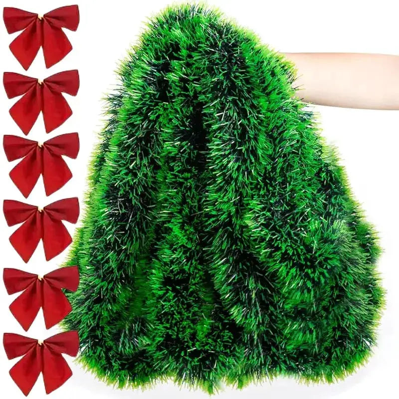 Green Candy Cane Tinsel Ribbon Christmas Bow For Tree Wreath Garland Ornament Party Wedding Home Decor