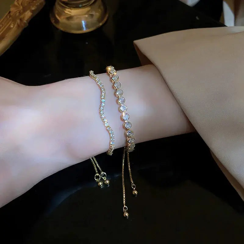 Wave Geometry Adjustable Bracelet Bangle Luxury Rhinestone Crystal Jewelry For Women Wedding Wristband Fashion