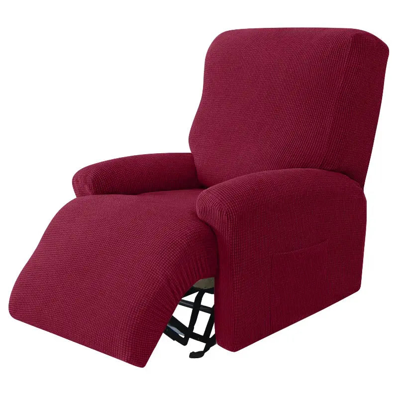 Recliner chair slipcover set in solid red stretch spandex, 4pcs, durable, non-slip, by Simples Market.