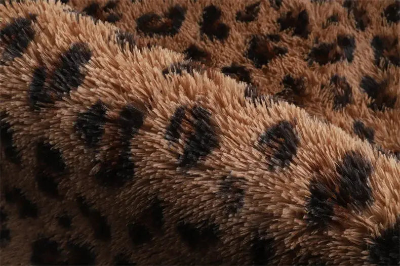 Leopard-print shag rug; plush brown area rug for living room