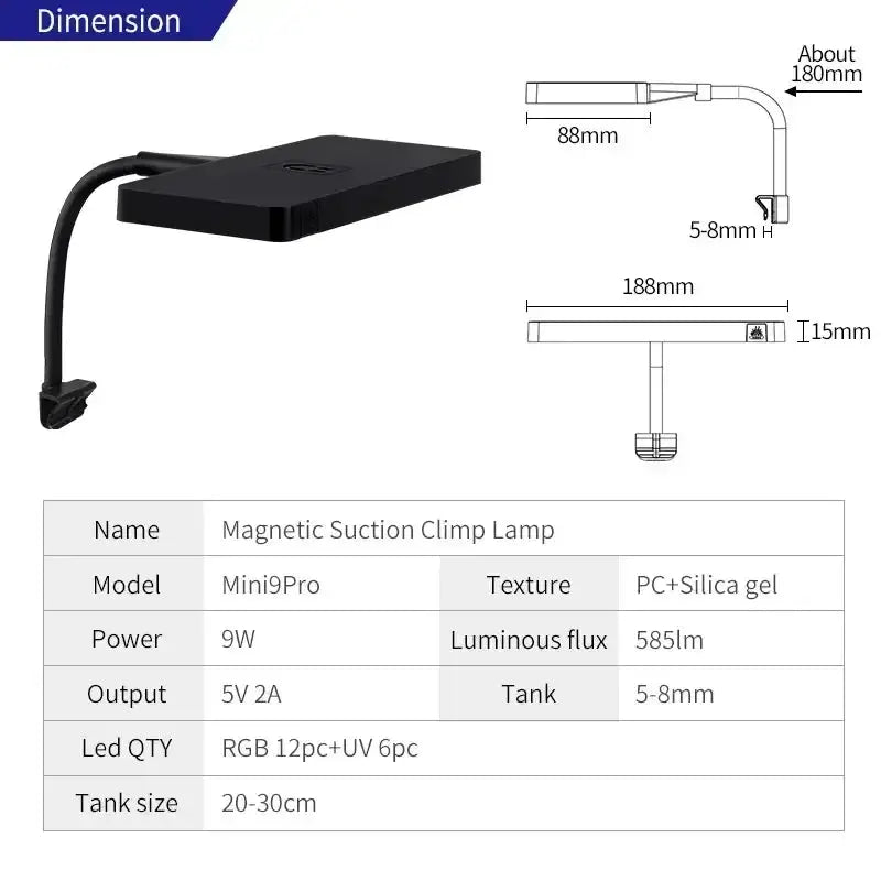 Week Aqua USB Aquarium Light Mini 9 Pro Full Spectrum LED for Plant Growth RGB UV Nano Microlandscape
