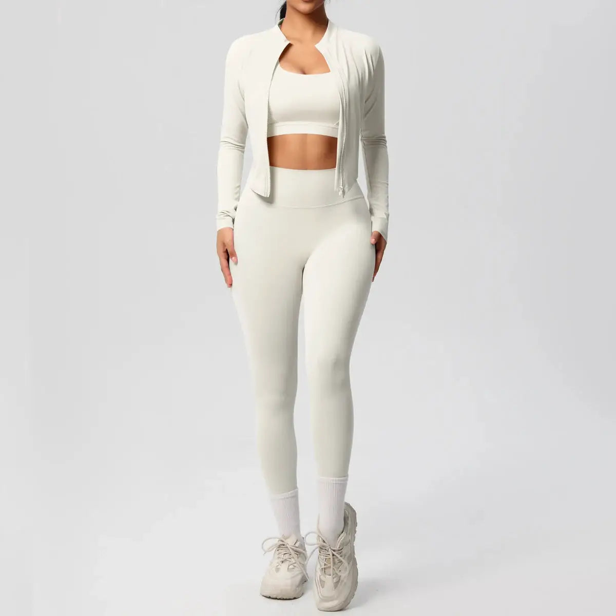 3 Piece Yoga Set for Women Sports Bra Zipper Jacket Leggings Gym Wear